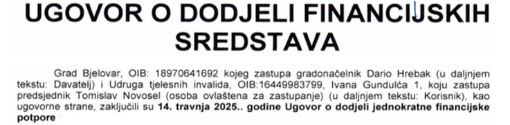Ugovor o dodjeli financijskih sredstava